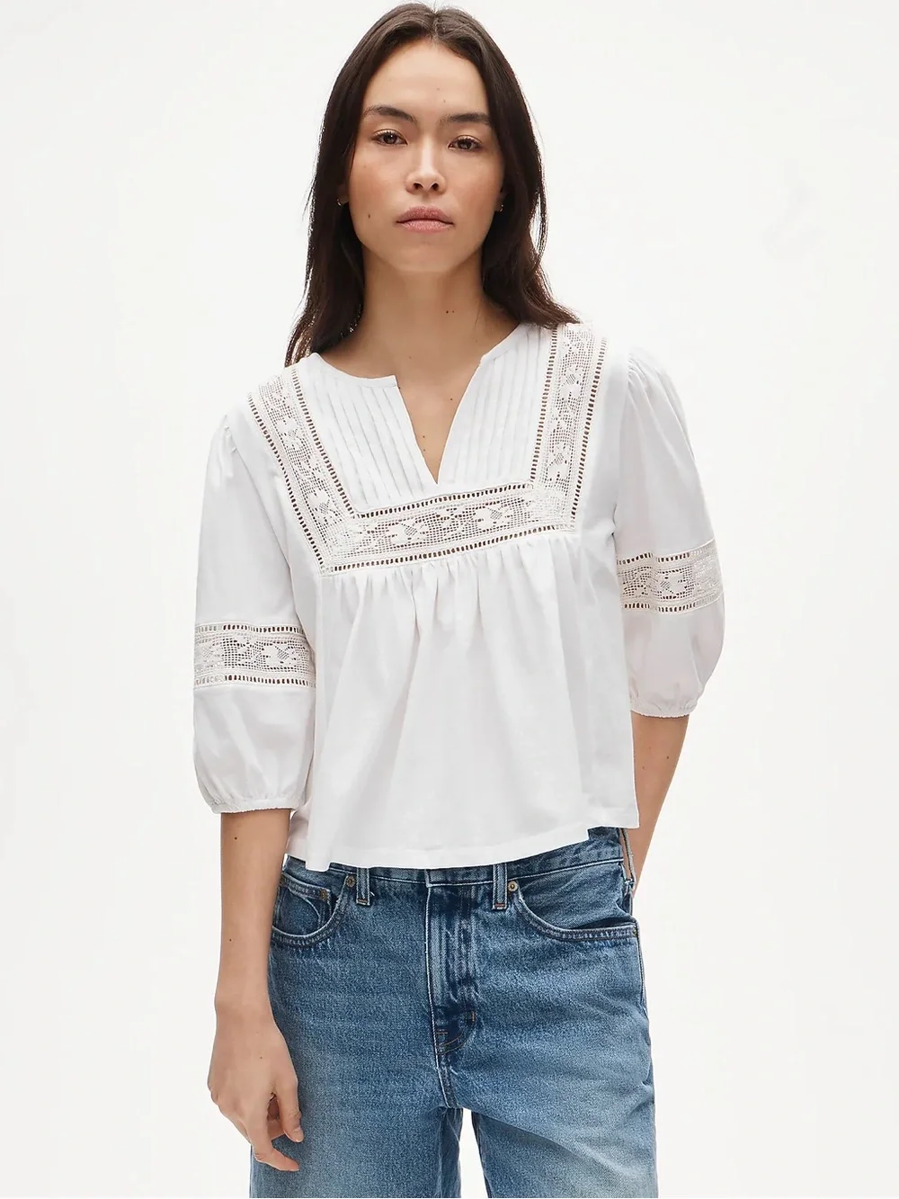 J. Crew Lace-Trim Puff-Sleeve Shirt